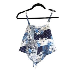THIRTY/THIRTY Blue Patchwork Print Boho Bandana Handkerchief-Style Top - Sz XS